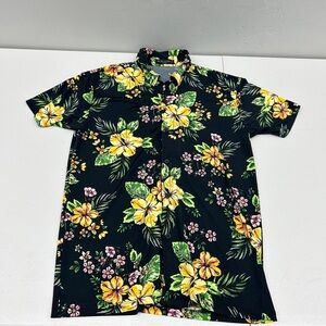 Black and Yellow Casual Button Down Shirt with Floral Print